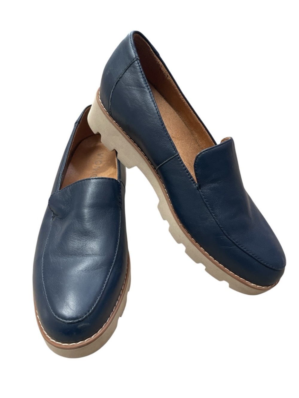 Vionic Kensley Navy Napa Leather Slip-On Lug Sole Loafers w/ arch support